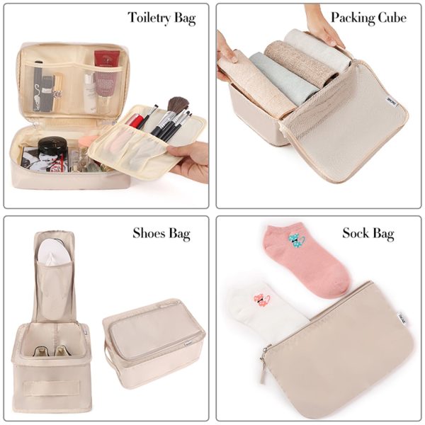 SUGERATE 8 Set Packing Cubes Luggage Organizer Bags for Travel Accessories-Cream - Image 3