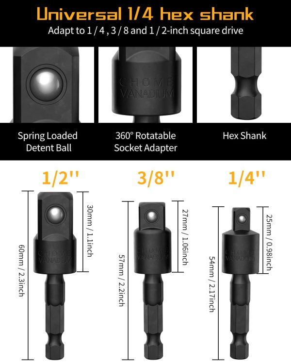 Katerk 1/4 Bit Holder Key Chain Cool Gadgets, Drill Bit Holder for Impact Driver, w/Impact Socket Adapter for Drills, 360° Rotatable and Hex 1/4" 3/8" 1/2" Drill Socket Adapter for Automotive DIY - Image 2