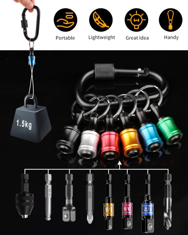 Katerk 1/4 Bit Holder Key Chain Cool Gadgets, Drill Bit Holder for Impact Driver, w/Impact Socket Adapter for Drills, 360° Rotatable and Hex 1/4" 3/8" 1/2" Drill Socket Adapter for Automotive DIY - Image 3