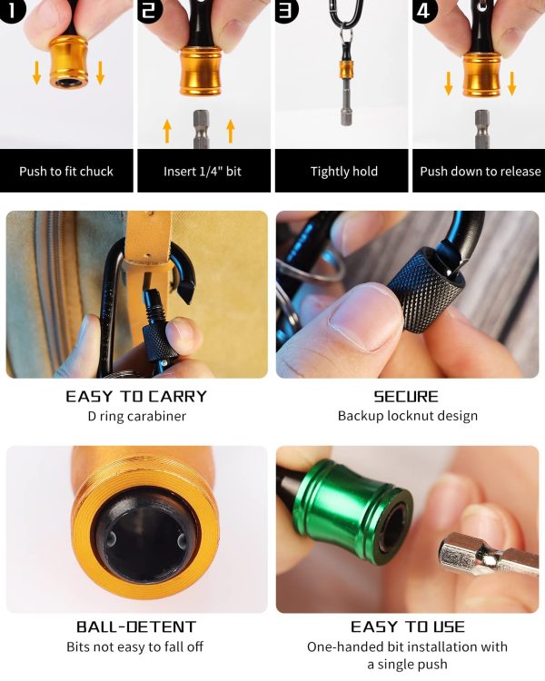 Katerk 1/4 Bit Holder Key Chain Cool Gadgets, Drill Bit Holder for Impact Driver, w/Impact Socket Adapter for Drills, 360° Rotatable and Hex 1/4" 3/8" 1/2" Drill Socket Adapter for Automotive DIY - Image 4