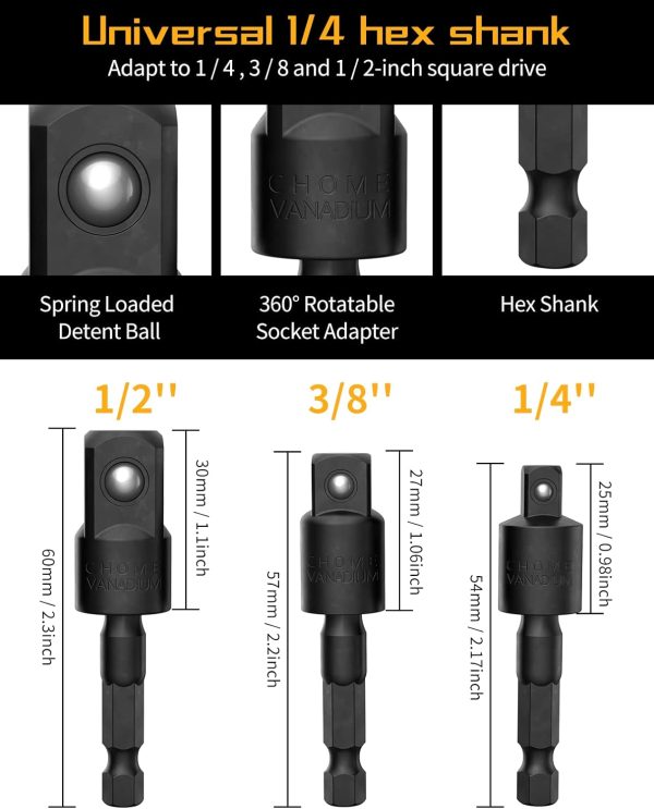 Katerk 1/4 Bit Holder Key Chain Cool Gadgets, Drill Bit Holder for Impact Driver, w/Impact Socket Adapter for Drills, 360° Rotatable and Hex 1/4" 3/8" 1/2" Drill Socket Adapter for Automotive DIY - Image 11