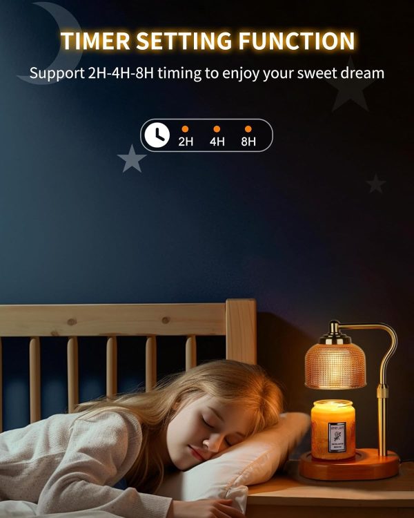 Candle Warmer Lamp Electric Candle Warmer with Timer Dimmable Candle Lamp Warmer with 3 Bulbs Height Adjustable Wax Melt Warmer for Bedroom Home Decor, Amber Gold - Image 12