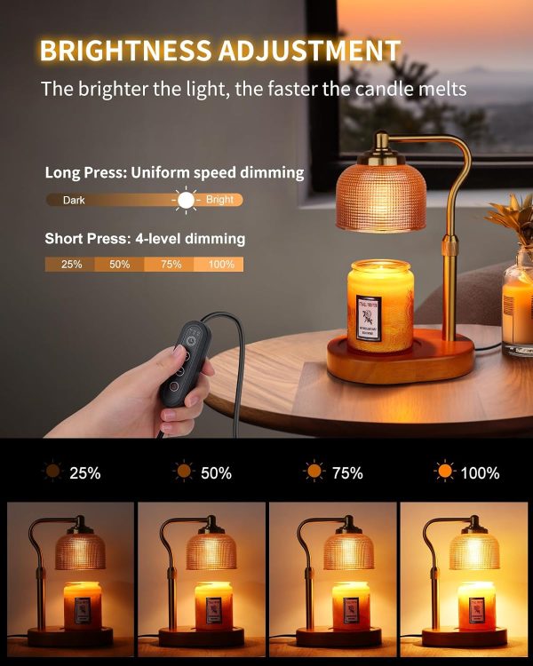 Candle Warmer Lamp Electric Candle Warmer with Timer Dimmable Candle Lamp Warmer with 3 Bulbs Height Adjustable Wax Melt Warmer for Bedroom Home Decor, Amber Gold - Image 11