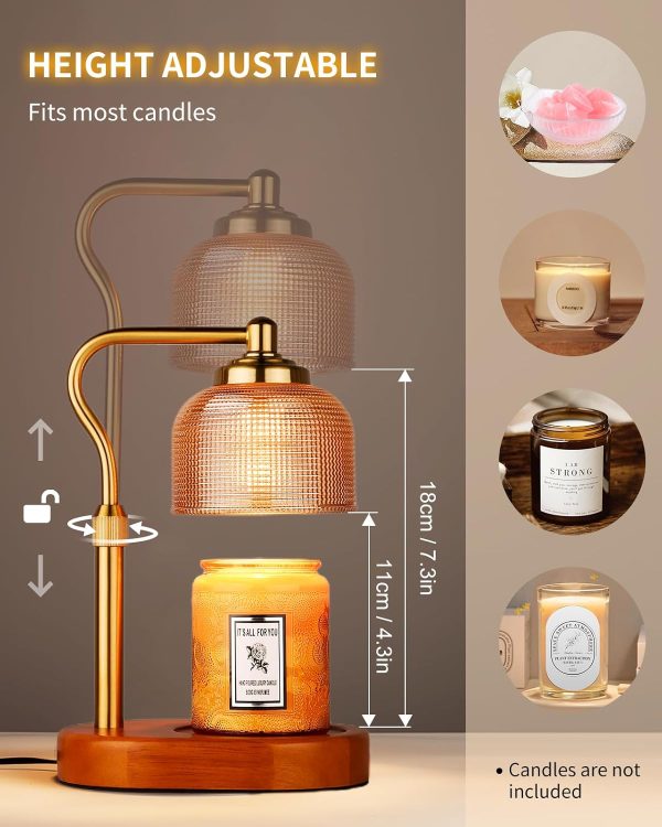 Candle Warmer Lamp Electric Candle Warmer with Timer Dimmable Candle Lamp Warmer with 3 Bulbs Height Adjustable Wax Melt Warmer for Bedroom Home Decor, Amber Gold - Image 10