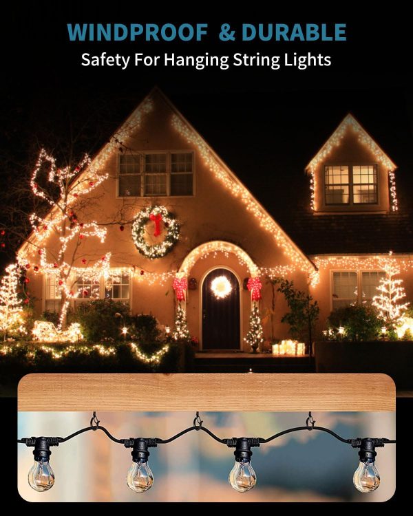 Katerk 50 Pack Screw in Hooks for Outdoor String Lights W/Safety Buckle 1 Nut Drive, Square Snap Ceiling Hooks for Hanging Christmas Light, Plants, Ornament, Windproof Eye Hook for Outside - Image 4