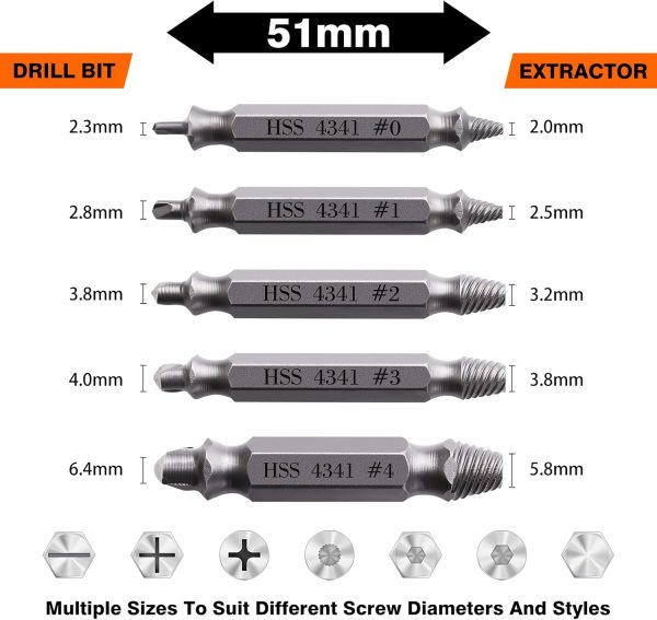 Valkynos Gifts for Men, Damaged Screw Extractor Set 6 Pcs, Valentine's Day Gifts for Him, Husband, Stripped Screw Nuts Bolts Drill Bit Tool, Easy Out Removal of Rusty Broken Mechanical Accessories - Image 6