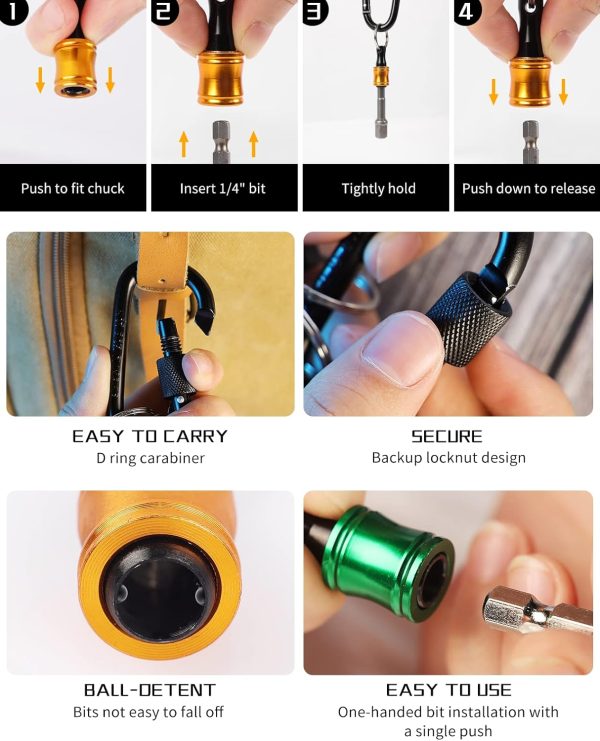 Katerk 1/4 Bit Holder Key Chain Cool Gadgets, Drill Bit Holder for Impact Driver, w/Impact Socket Adapter for Drills, 360° Rotatable and Hex 1/4" 3/8" 1/2" Drill Socket Adapter for Automotive DIY - Image 8