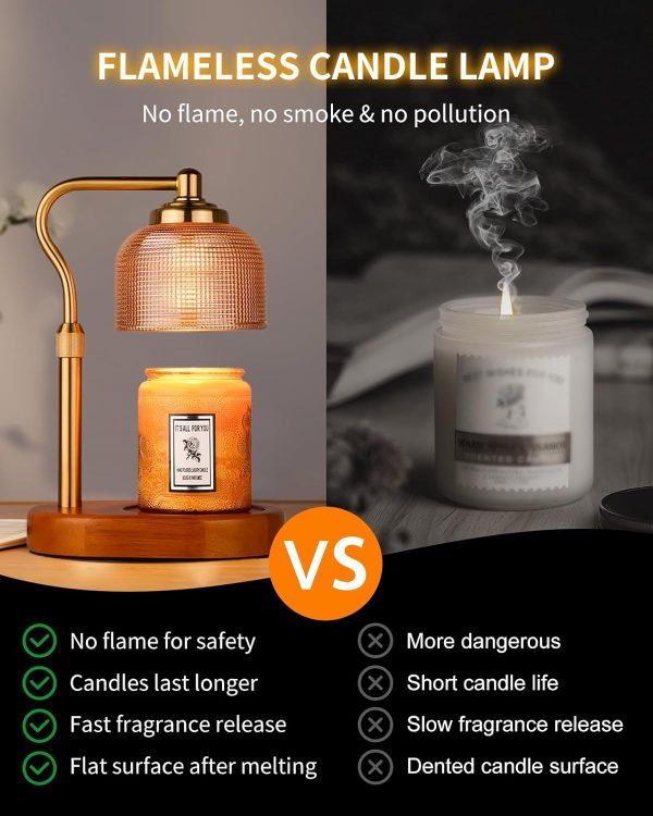 Candle Warmer Lamp Electric Candle Warmer with Timer Dimmable Candle Lamp Warmer with 3 Bulbs Height Adjustable Wax Melt Warmer for Bedroom Home Decor, Amber Gold - Image 13