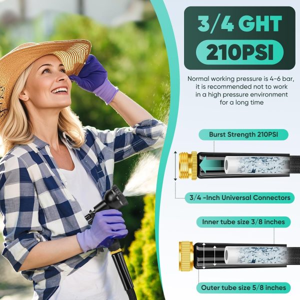 Garden Hose 100FT, Non-Expanding, Lightweight Hose With 8 Function Nozzle, Leak-Proof, No-Knot, Easy to Carry, Wear-Resistant, Sturdy, Flexible, 3/4GHT, Water Hose for Yard, Garden, Outdoor - Image 6