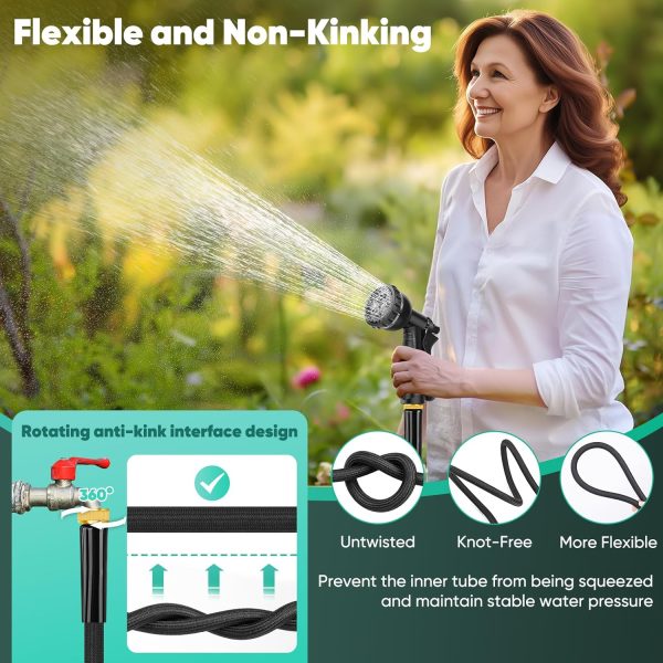 Garden Hose 100FT, Non-Expanding, Lightweight Hose With 8 Function Nozzle, Leak-Proof, No-Knot, Easy to Carry, Wear-Resistant, Sturdy, Flexible, 3/4GHT, Water Hose for Yard, Garden, Outdoor - Image 5