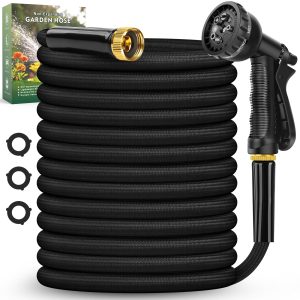 Garden Hose 100FT, Non-Expanding, Lightweight Hose With 8 Function Nozzle, Leak-Proof, No-Knot, Easy to Carry, Wear-Resistant, Sturdy, Flexible, 3/4GHT, Water Hose for Yard, Garden, Outdoor