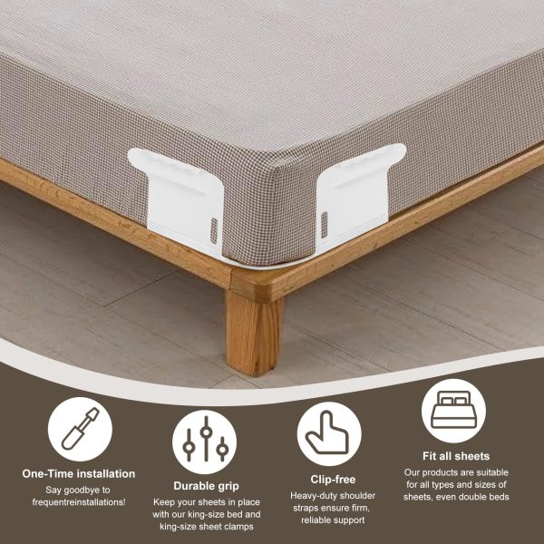 Bed Sheet Holder for Corners- 4Pcs Lock Sheet Straps Keep Sheets Firm & Tight, Heavy Duty Sheet Locks Holders with Lock Strip Easy to Install for All Mattress Sizes - No More Loose Sheets - Image 6