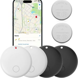 Air Tags 4 Pack Works with Find My App (iOS 14.6 Above Only) Wallet Trackers with 2 pcs Replaceable Batteries, Item Finders for Dog, Keys, Luggage, Suitcases, Pets, Loud Beep