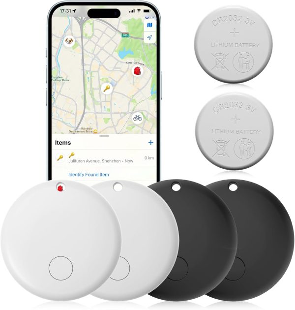 Air Tags 4 Pack Works with Find My App (iOS 14.6 Above Only) Wallet Trackers with 2 pcs Replaceable Batteries, Item Finders for Dog, Keys, Luggage, Suitcases, Pets, Loud Beep