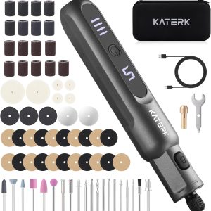Katerk Cordless Rotary Tool Kit, 3.7V Mini Rotary Tool with 5 Speed and 70PCS Accessories, 20000RPM, USB Charging Multi-Purpose Power Tool for Engraving, Sanding, Drilling, Polishing, Cutting, Grey