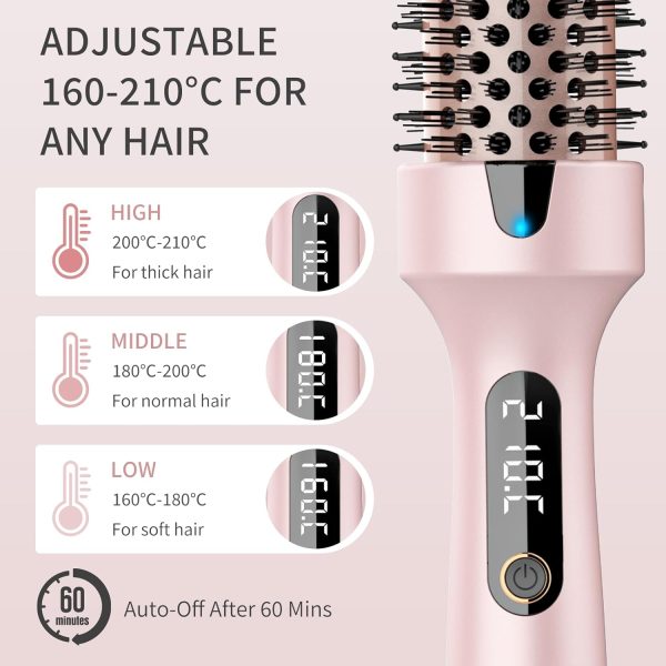 AISEELY Thermal Brush Curling Iron, 1.5 Inch Ceramic Heated Round Brush, Curly and Straight Hair, 5 Temperature Settings, Negative Ion Less Damage, Dual Voltage Hair Tools, Pink - Image 3
