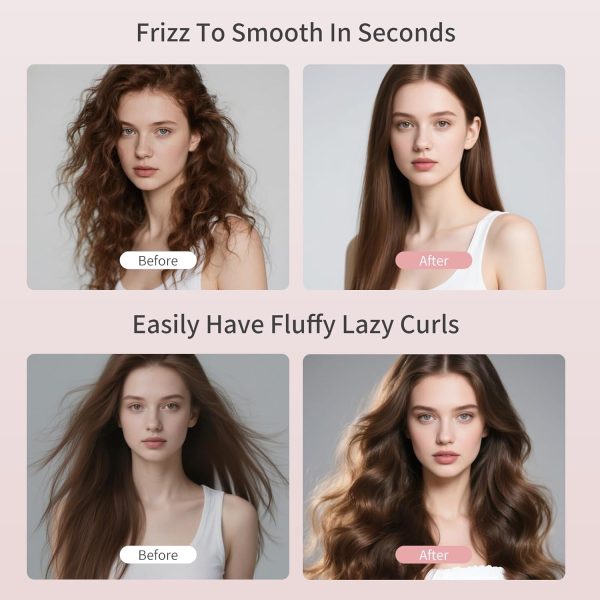 AISEELY Thermal Brush Curling Iron, 1.5 Inch Ceramic Heated Round Brush, Curly and Straight Hair, 5 Temperature Settings, Negative Ion Less Damage, Dual Voltage Hair Tools, Pink - Image 5