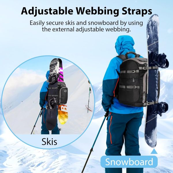 Rofawee Ski Boot Bag, 60L Ski Boot Travel Backpack Waterproof Snowboard Boot Backpack for Travel Stores Ski Gear Including Helmet, Goggles, Gloves, Snowboard & Accessories - Image 4