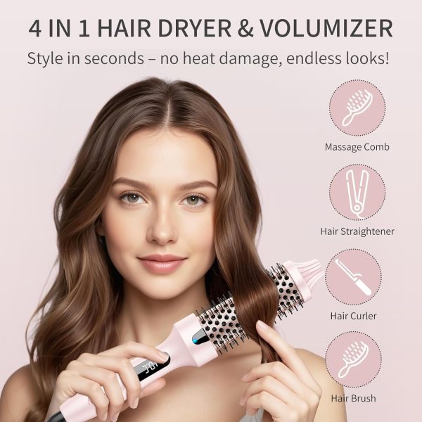 AISEELY Thermal Brush Curling Iron, 1.5 Inch Ceramic Heated Round Brush, Curly and Straight Hair, 5 Temperature Settings, Negative Ion Less Damage, Dual Voltage Hair Tools, Pink - Image 2