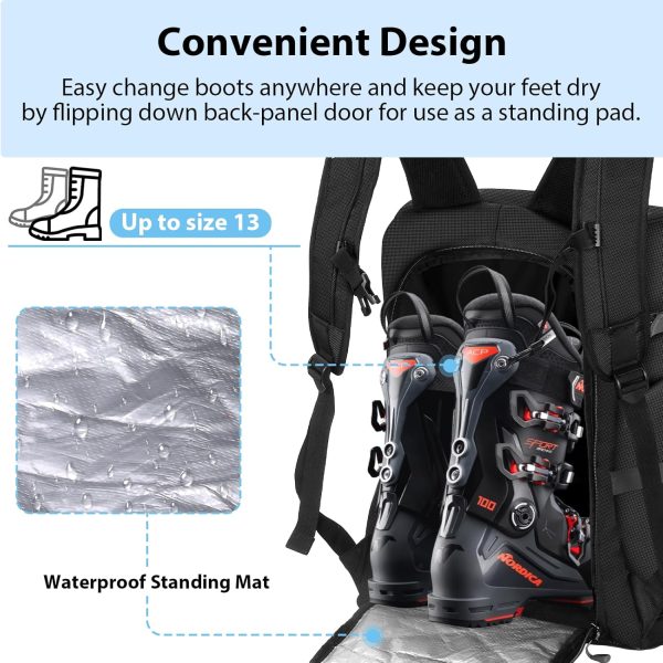 Rofawee Ski Boot Bag, 60L Ski Boot Travel Backpack Waterproof Snowboard Boot Backpack for Travel Stores Ski Gear Including Helmet, Goggles, Gloves, Snowboard & Accessories - Image 3