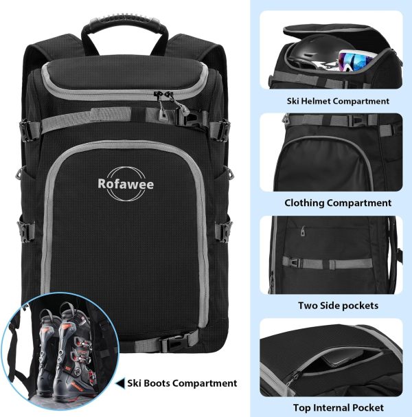 Rofawee Ski Boot Bag, 60L Ski Boot Travel Backpack Waterproof Snowboard Boot Backpack for Travel Stores Ski Gear Including Helmet, Goggles, Gloves, Snowboard & Accessories - Image 5
