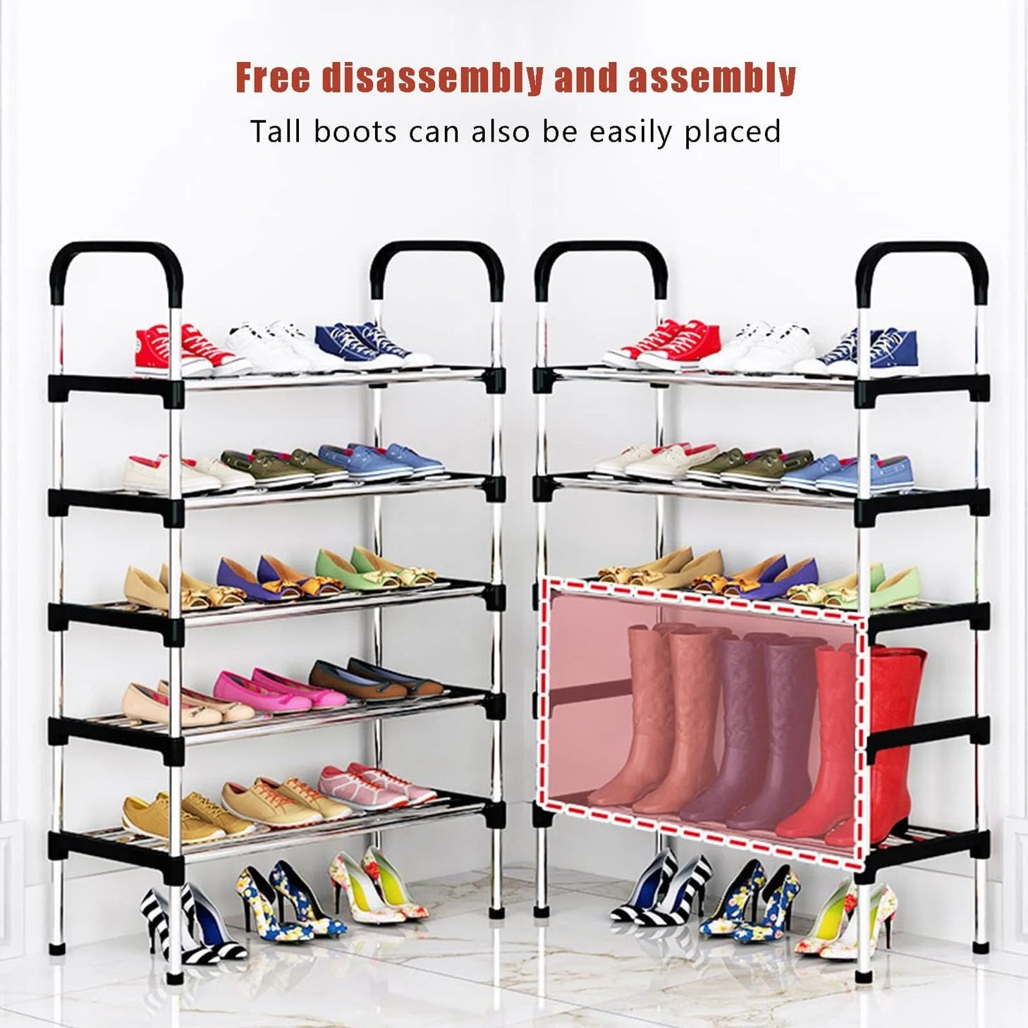 Sapateira Vertical de 5 Níveis, Estrutura em Metal e Plástico, Alta Capacidade de Armazenamento, Design Compacto, Preto - Image 4