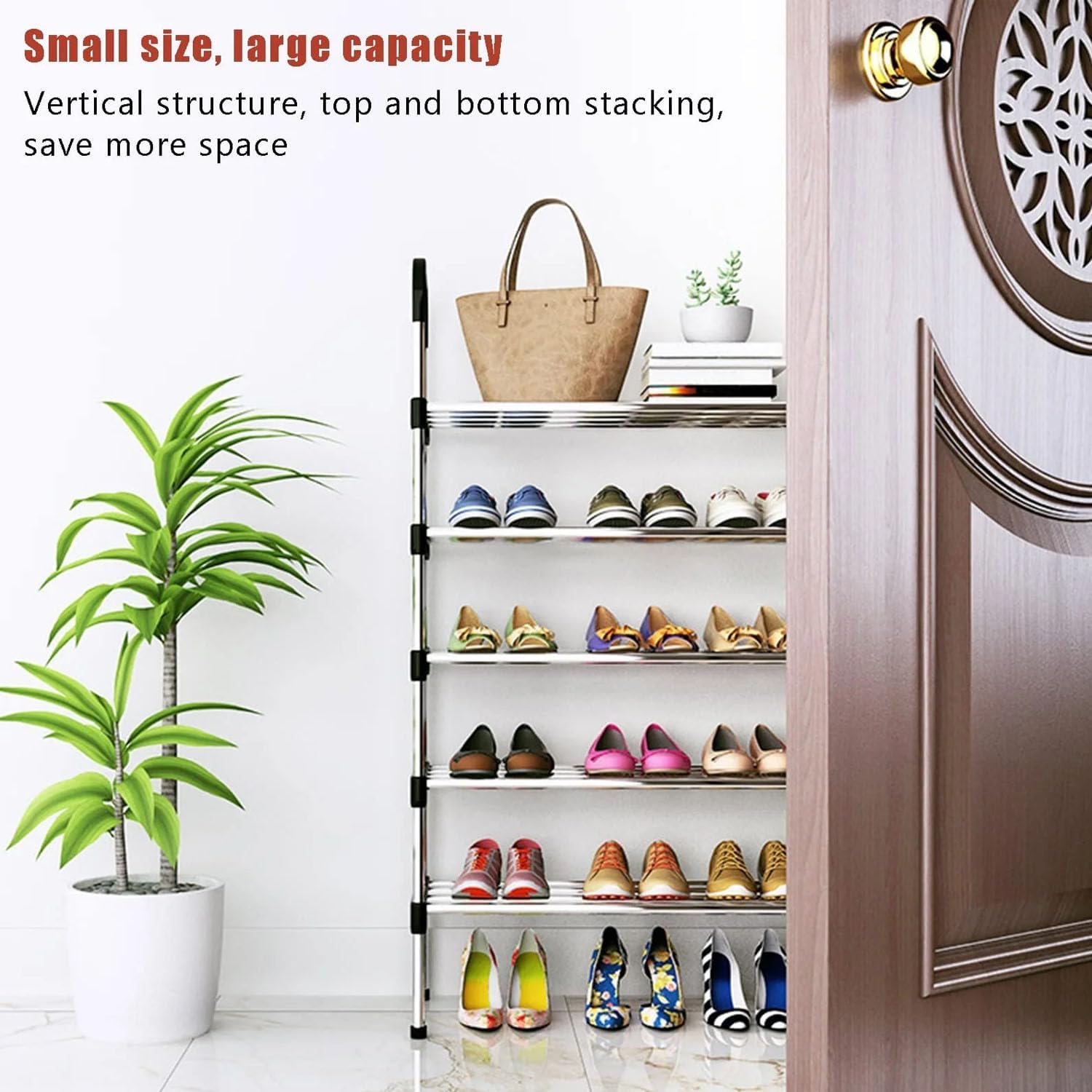 Sapateira Vertical de 5 Níveis, Estrutura em Metal e Plástico, Alta Capacidade de Armazenamento, Design Compacto, Preto - Image 2