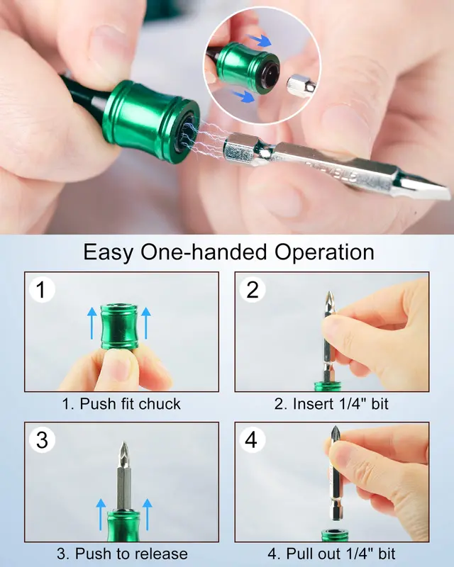 Katerk 6pcs 1/4 inch Hex Shank Aluminum Alloy Screwdriver Bits Holder 2 Sets, Light-weight Quick-change Extension Bar Keychain Drill Screw Adapter Change Portable (With Black Carabiner) - Image 6