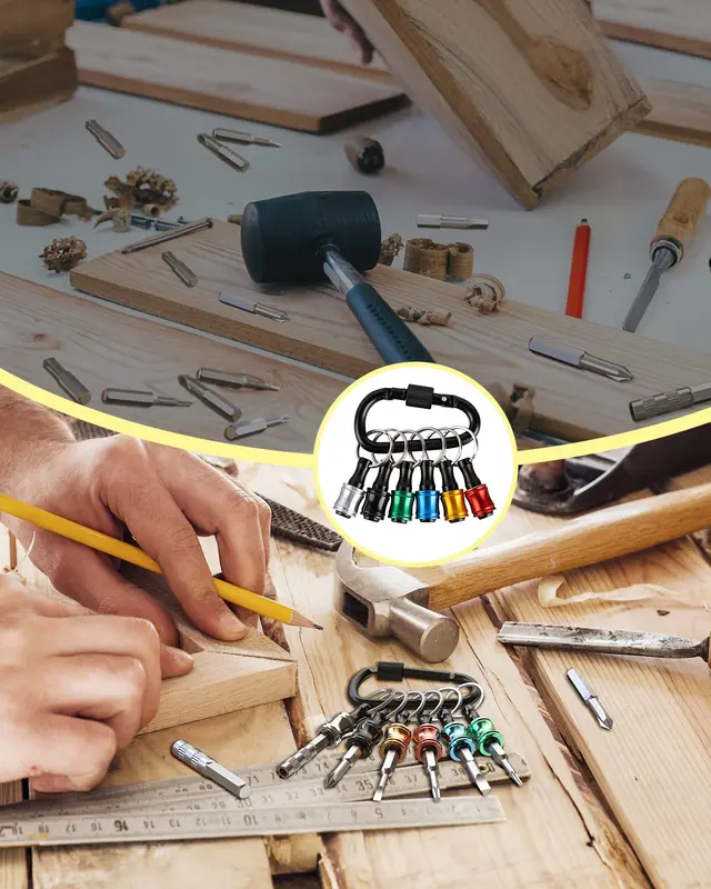 Katerk 6pcs 1/4 inch Hex Shank Aluminum Alloy Screwdriver Bits Holder 2 Sets, Light-weight Quick-change Extension Bar Keychain Drill Screw Adapter Change Portable (With Black Carabiner) - Image 7